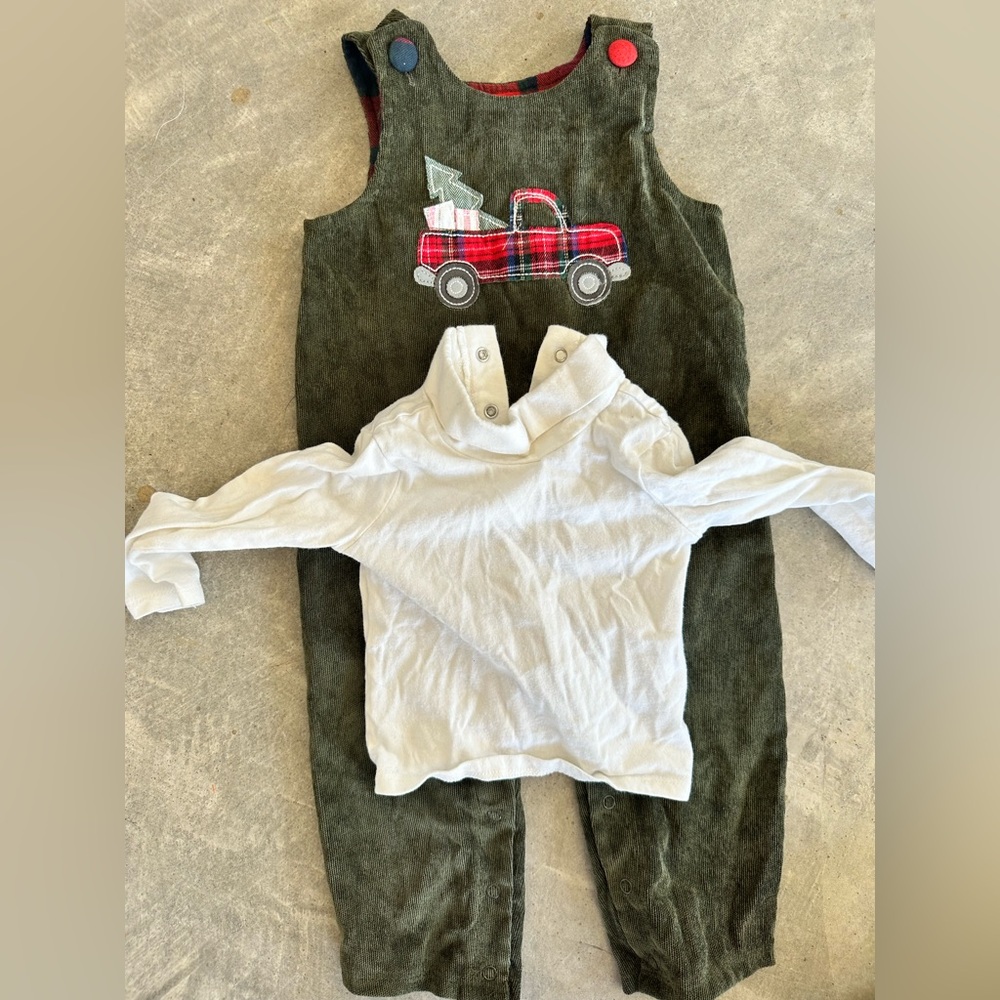 Mud Pie Red and Green Baby Overalls
